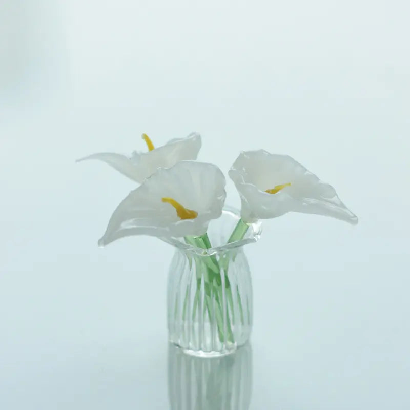 Decoration Hand Blown Glass Flower Figurines Collectible Ornaments with Vase