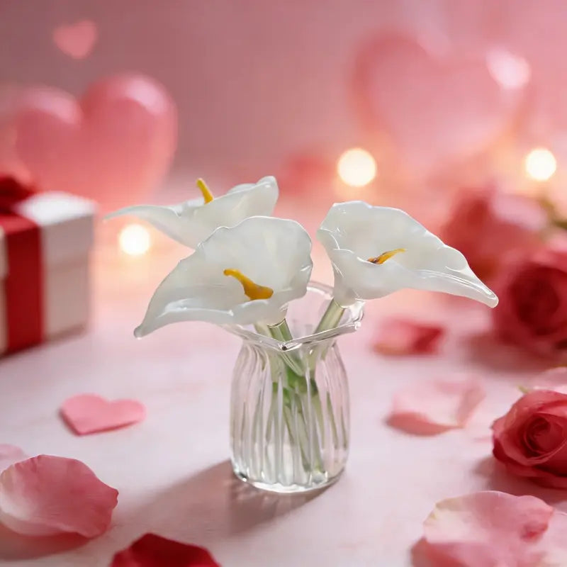 Decoration Hand Blown Glass Flower Figurines Collectible Ornaments with Vase