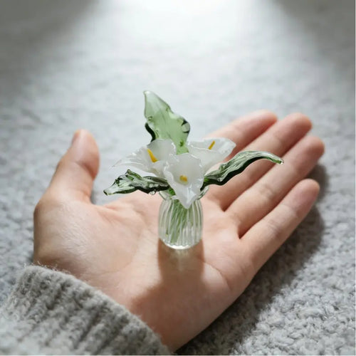 Decoration Hand Blown Glass Flower Figurines Collectible Ornaments with Vase